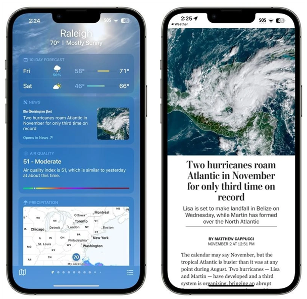 单县苹果14维修分享iPhone 14手机如何看天气时顺带看新闻 
